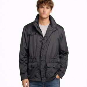 Armani Collezioni Black Nylon Zip-Up Jacket Mens size 44 rain water repellant